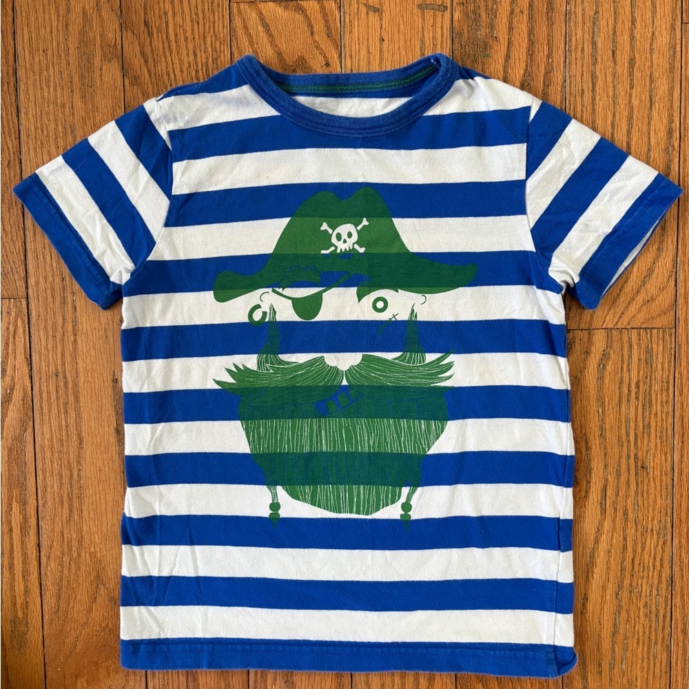 Mini Boden Pirate Shirt Boys Striped Tee Blue White Size 6-7 Y